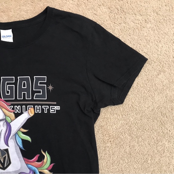 Vegas Golden Knights Graphic Tee Womens Size Medium Black Rainbow Unicorn VGK - Picture 6 of 7